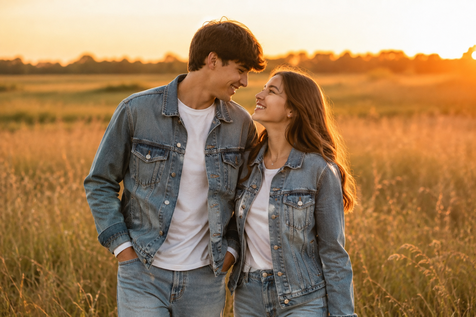 Senior picture idea 1 - golden hour denim duo