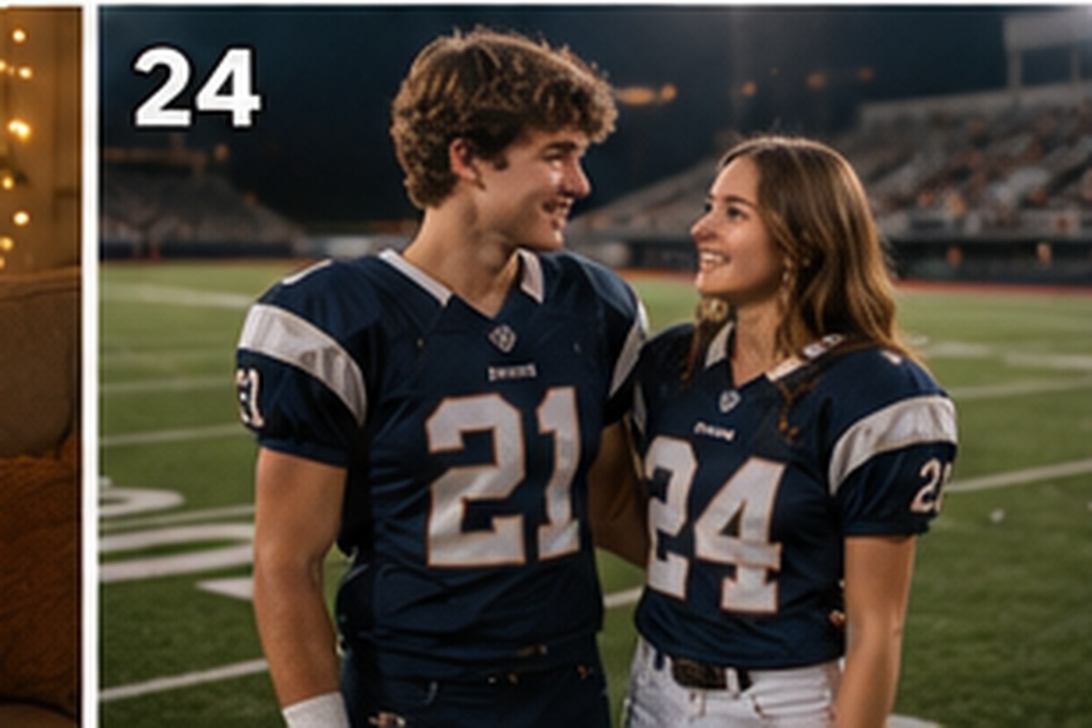 Senior picture idea 24 - sports jerseys under the lights