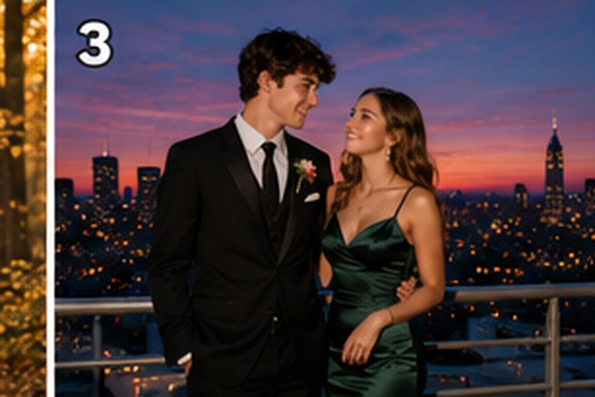 Senior picture idea 3 - elegant prom style rooftop