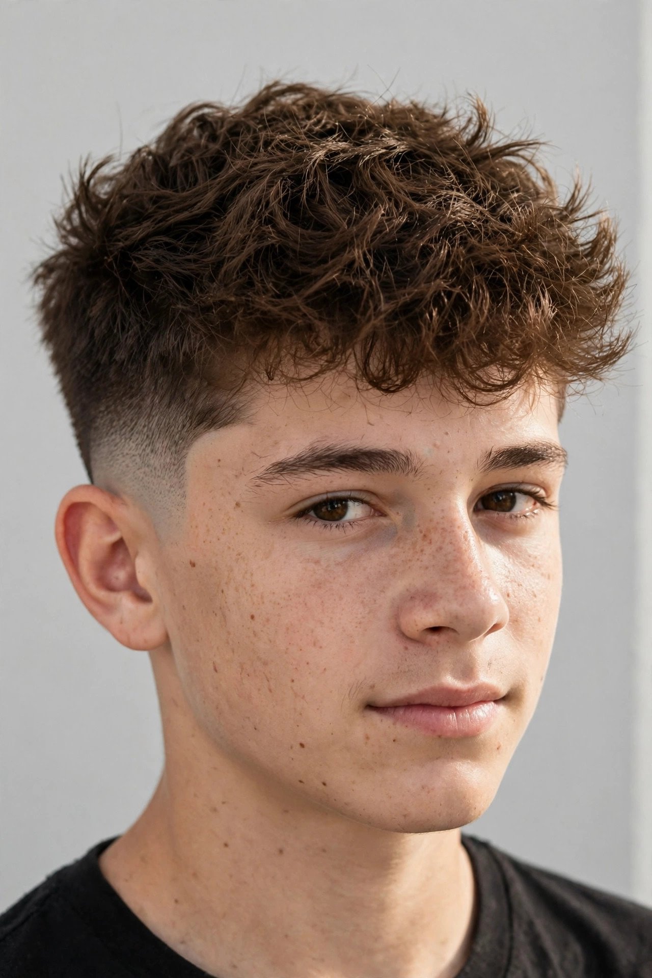 Teen boy with a burst fade around the ear and textured top
