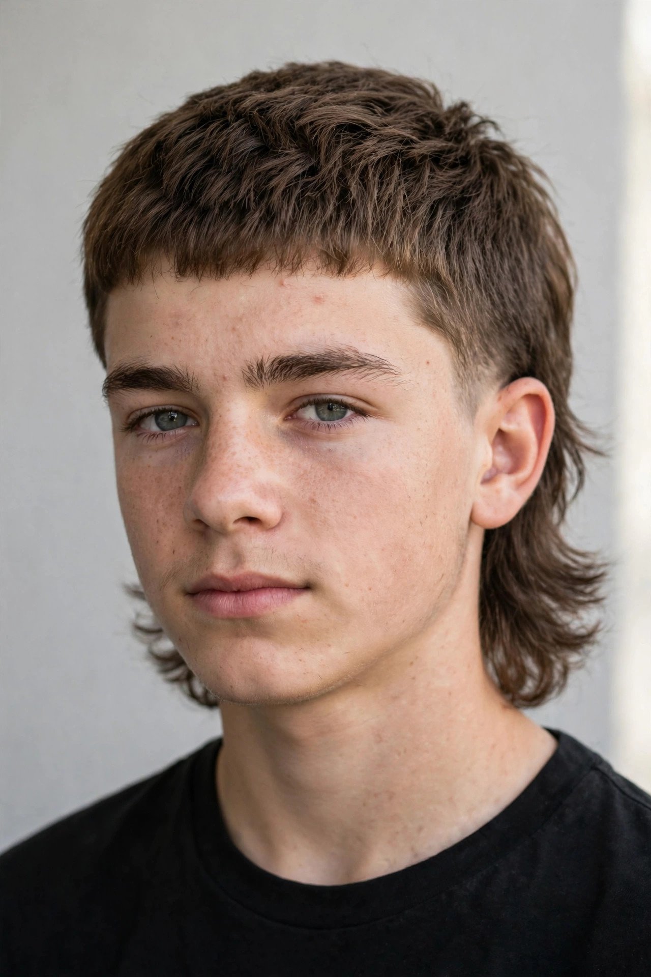 Teen boy with a modern mullet, short front and longer textured back