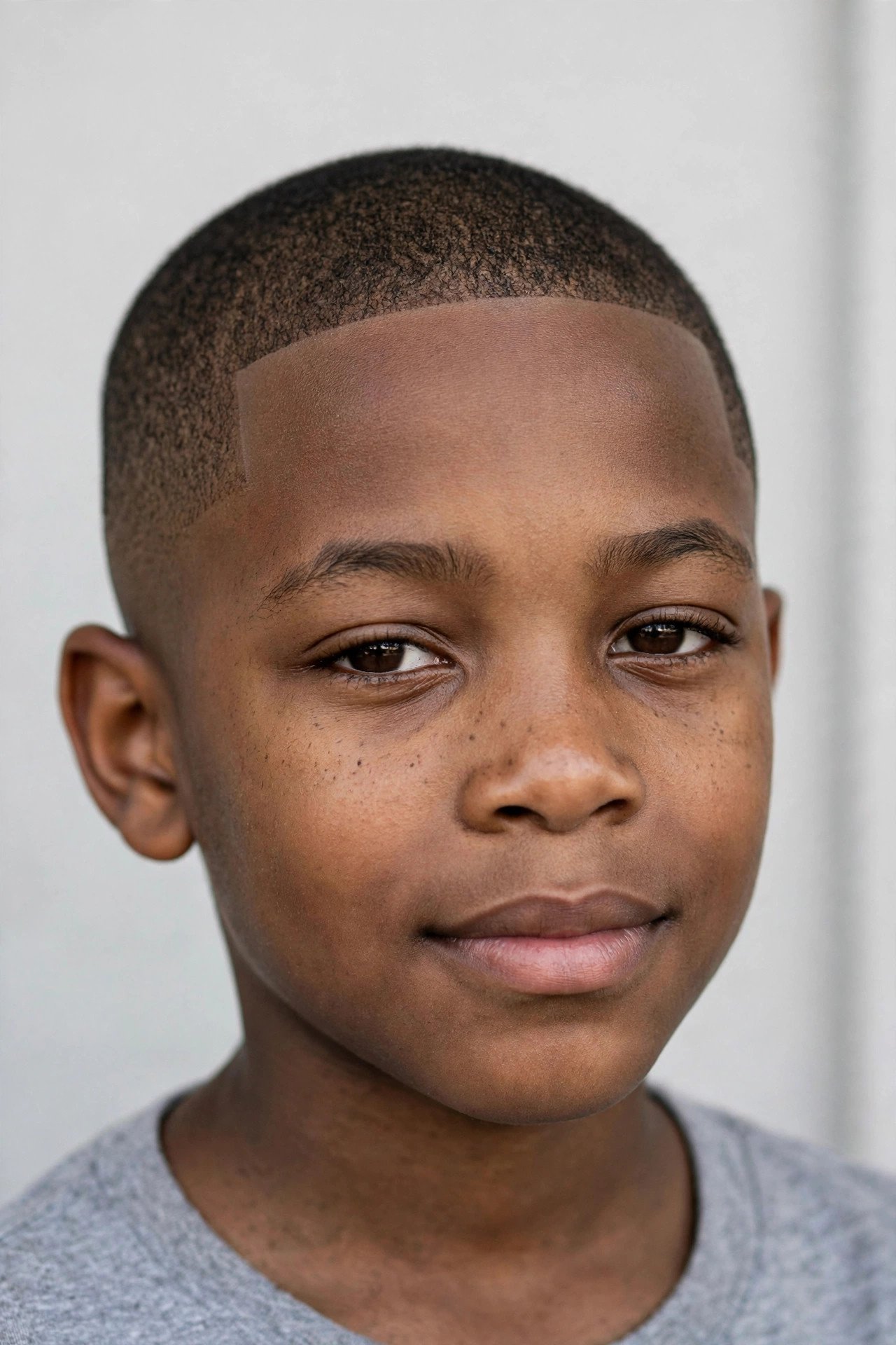 Black boy with buzz cut haircut and crisp lineup